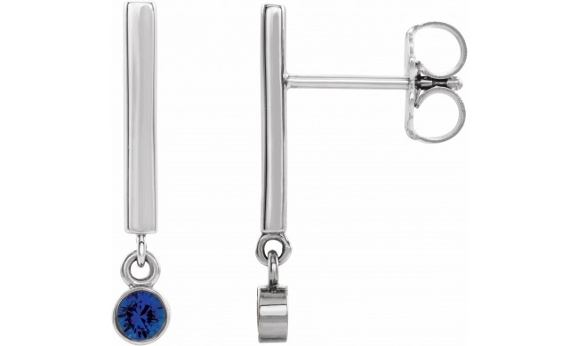 14K White Blue Sapphire Bar Earrings