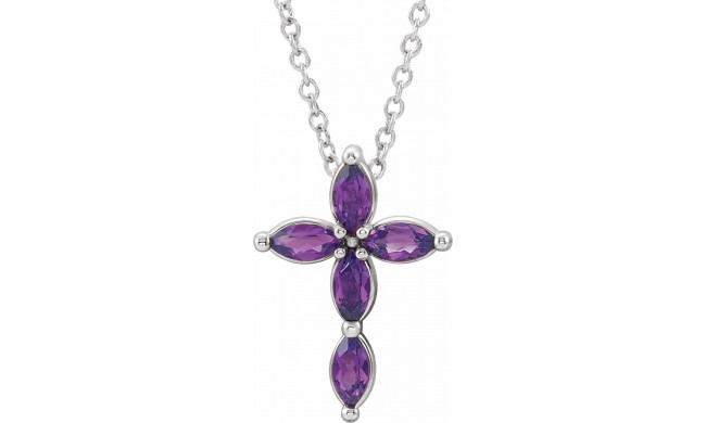 14K White Amethyst Cross Necklace