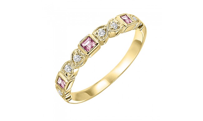 Gems One 14Kt Yellow Gold Diamond (1/12 Ctw) & Pink Tourmaline (1/6 Ctw) Ring