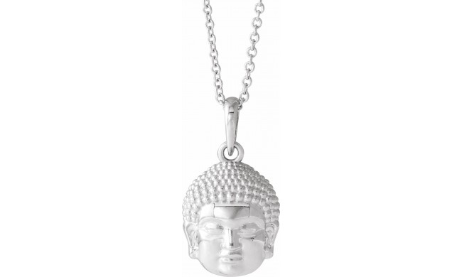 14K White 14.7x10.5 mm Meditation Buddha 16-18 Necklace