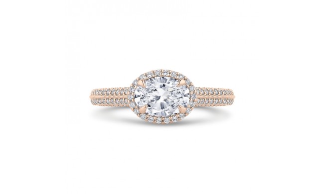 Shah Luxury 14K Rose Gold Oval Diamond Halo Engagement Ring with Euro Shank (Semi-Mount)