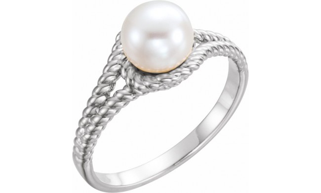 14K White 7 mm White Freshwater Pearl Rope Ring