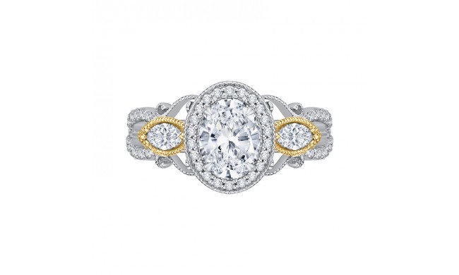 Shah Luxury 14K Two-Tone Gold Oval Diamond Halo Engagement Ring (Semi-Mount)