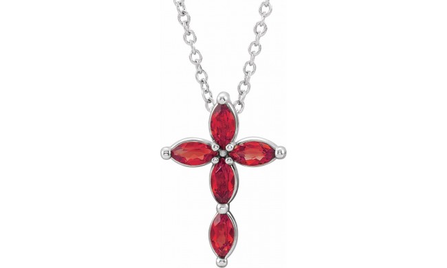14K White Ruby Cross Necklace