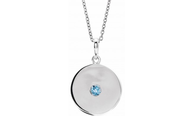 14K White Aquamarine Disc 16-18 Necklace