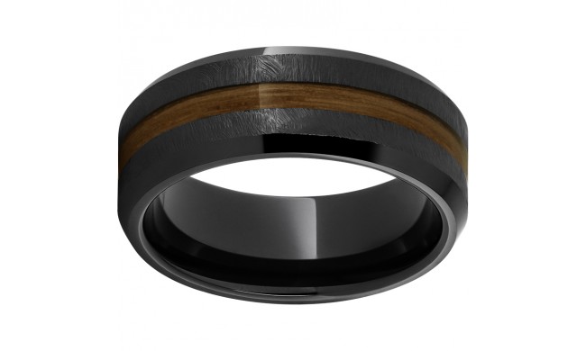 Black Diamond Ceramic Beveled Edge Band with Rye Whiskey Barrel Aged Inlay and Grain Finish