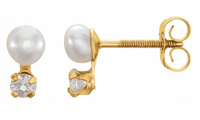 14K Yellow Freshwater Cultured Pearl & Cubic Zirconia Earrings