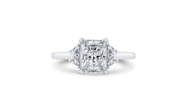 Shah Luxury 14K White Gold Three Stone Engagement Ring Center Radiant with Half-moon sides Diamond
