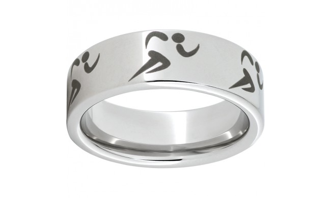 Serinium Pipe Cut Band with Laser-engraved Running Figures
