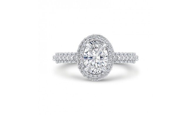 Shah Luxury 14K White Gold Oval Diamond Halo Engagement Ring (Semi-Mount)