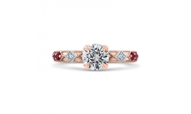 Shah Luxury 14K Two-Tone Gold Round Diamond and Ruby Engagement Ring (Semi-Mount)