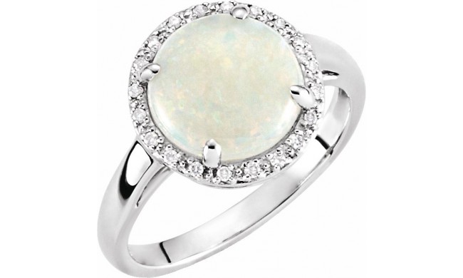 14K White Opal & .07 CTW Diamond Ring