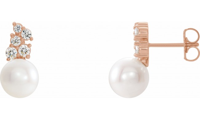 14K Rose Freshwater Cultured Pearl & 3/8 CTW Diamond Earrings