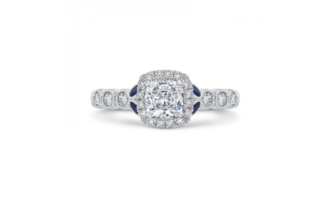 Shah Luxury 14K White Gold Cushion Cut Diamond Halo Engagement Ring with Sapphire (Semi-Mount)