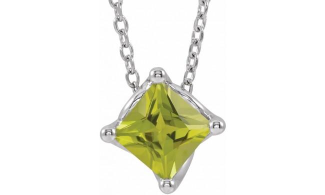 14K White Peridot Solitaire 16-18 Necklace