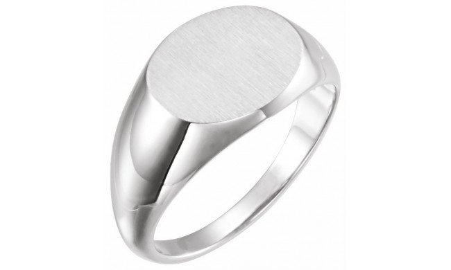 14K White 14x12 mm Oval Signet Ring