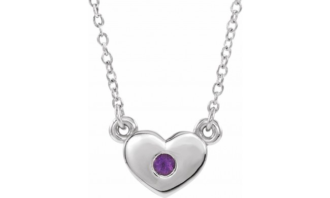 14K White Amethyst Heart 16 Necklace