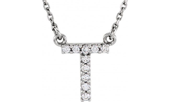 14K White Initial T .08 CTW Diamond 16 Necklace