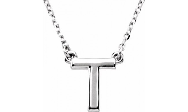 14K White Block Initial T 16 Necklace