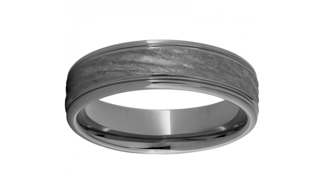 Rugged Tungsten  6mm Rounded Edge Band with Bark Finish