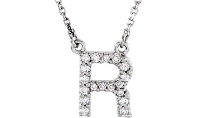 14K White Initial R 1/8 CTW Diamond 16 Necklace