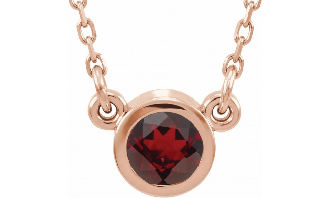 14K Rose 3 mm Round Mozambique Garnet Bezel-Set Solitaire 16 Necklace