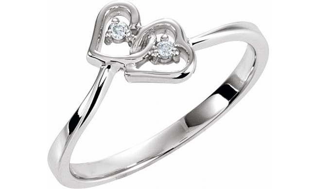 14K White .02 CTW Diamond Double Heart Ring