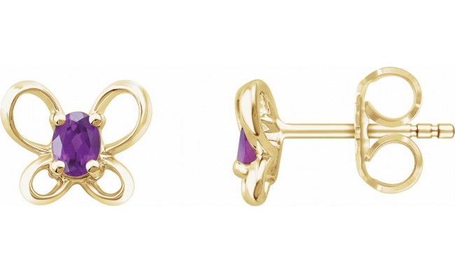 14K Yellow 4x3 mm Oval February Youth Butterfly Birthstone Earrings