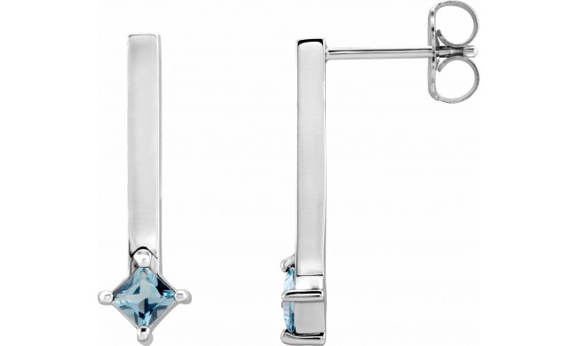 14K White London Blue Topaz Bar Drop Earrings