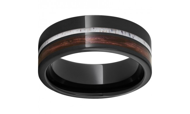 Black Diamond Ceramic Pipe Cut Band with Cabernet Barrel Aged and Antler Inlay