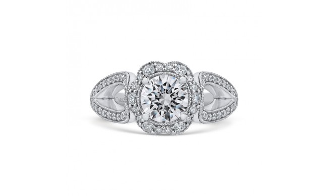 Shah Luxury 14K White Gold Round Diamond Floral Halo Engagement Ring with Split Shank (Semi-Mount)