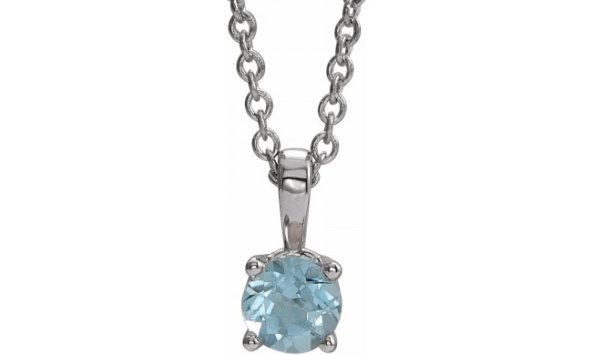 14K White 4 mm Round Aquamarine Birthstone 16-18 Necklace