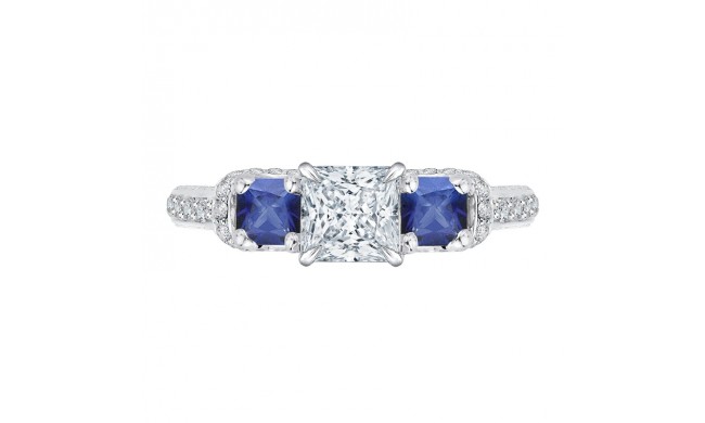 Shah Luxury 14K White Gold Princess Diamond and Sapphire Three-Stone Engagement Ring (Semi-Mount)
