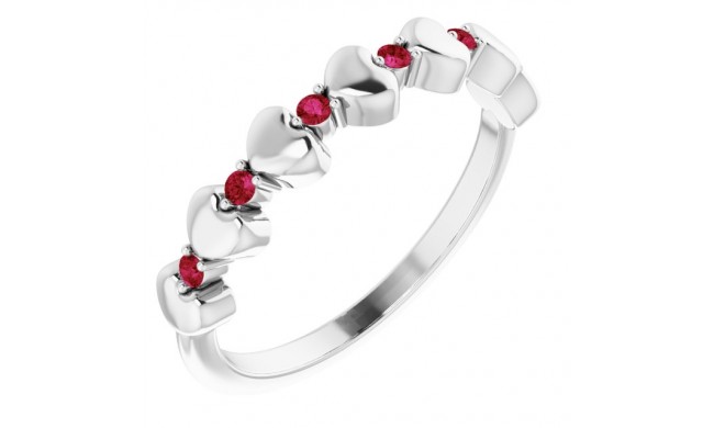 14K White Ruby Stackable Heart Ring