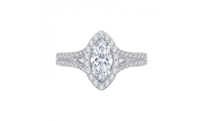 Shah Luxury 14K Two-Tone Gold Marquise Diamond Halo Vintage Engagement Ring with Split Shank (Semi-Mount)