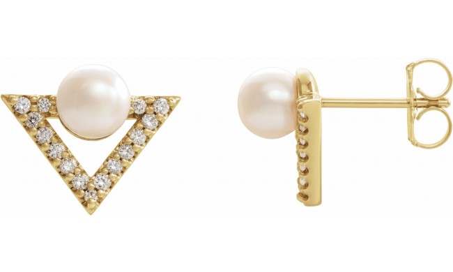 14K Yellow Freshwater Cultured Pearl & 1/5 CTW Diamond Earrings