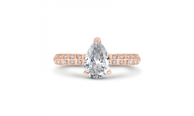 Shah Luxury 14K Rose Gold Pear Diamond Double Row Engagement Ring with Round Shank (Semi-Mount)