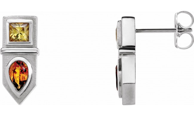 14K White Multi-Gemstone Geometric Bar Drop Earrings