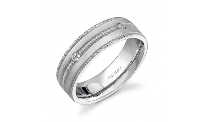 14k White Gold Five Stone Prong Diamond Men's Band