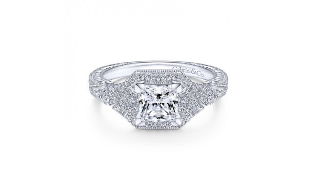 Gabriel & Co. 14k White Gold Art Deco Halo Engagement Ring