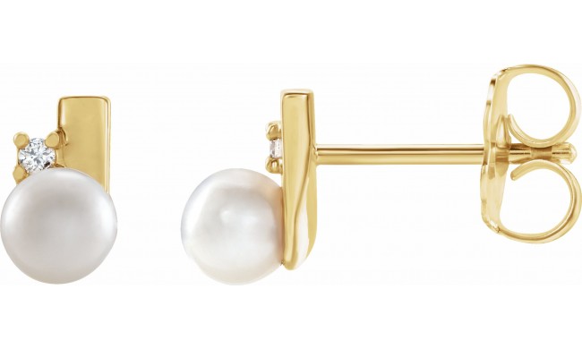 14K Yellow Cultured Akoya Pearl & .03 CTW Diamond Geometric Earrings