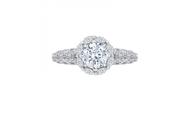 Shah Luxury 14K White Gold Round Diamond Floral Halo Engagement Ring (Semi-Mount)