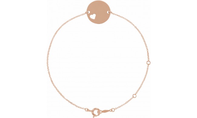 14K Rose Pierced Heart Disc 7-8 Bracelet
