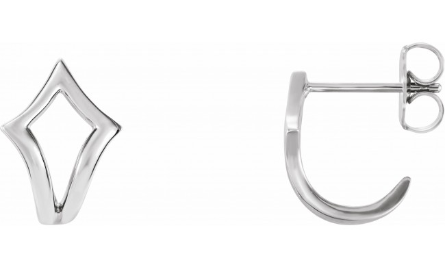 14K White Geometric J-Hoop Earrings