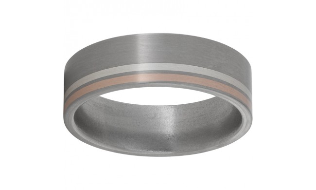 Titanium Flat Band with Off-Center Rose Gold and Sterling Silver Inlays and Satin Finish