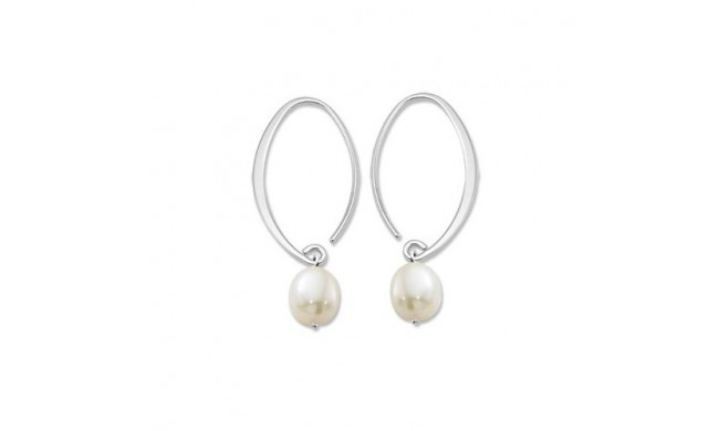 14K White Gold Mini Simple Sweep Fresh Water Pearl Drop Earrings