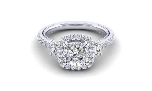 Gabriel & Co. 14k White Gold Victorian 3 Stone Halo Engagement Ring