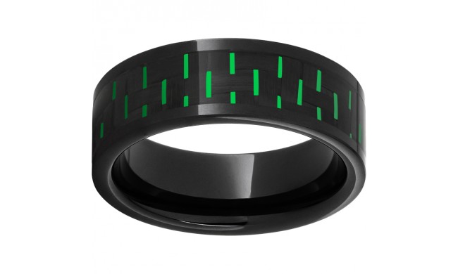 Black Diamond Ceramic Pipe Cut Band with Black and Green Carbon Fiber Inlay
