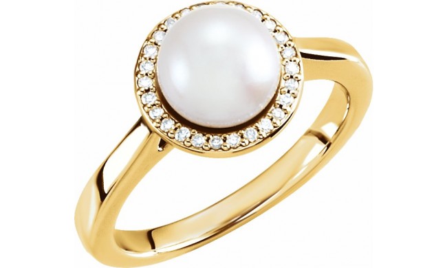 14K Yellow Freshwater Cultured Pearl & .08 CTW Diamond Halo-Style Ring