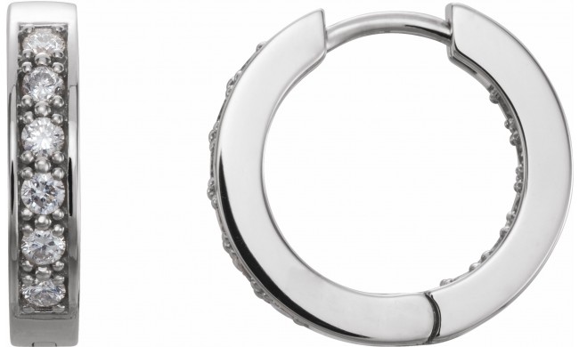 14K White 1/2 CTW Diamond Inside-Outside 15 mm Hoop Earrings